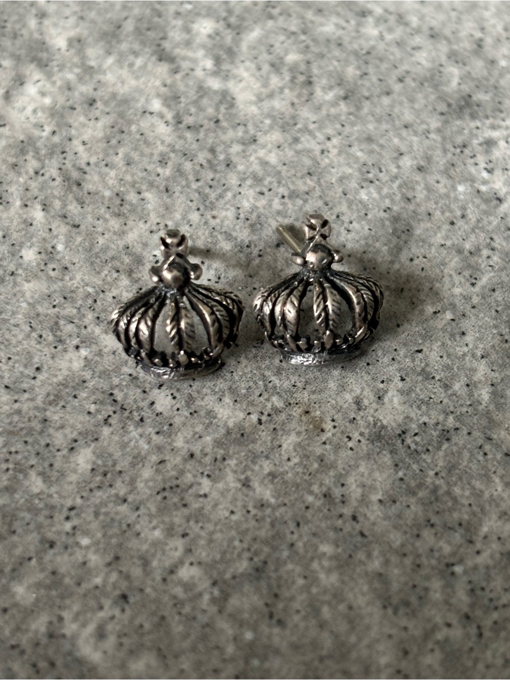 Sterling Crown Stud Earrings - Silver Tone
